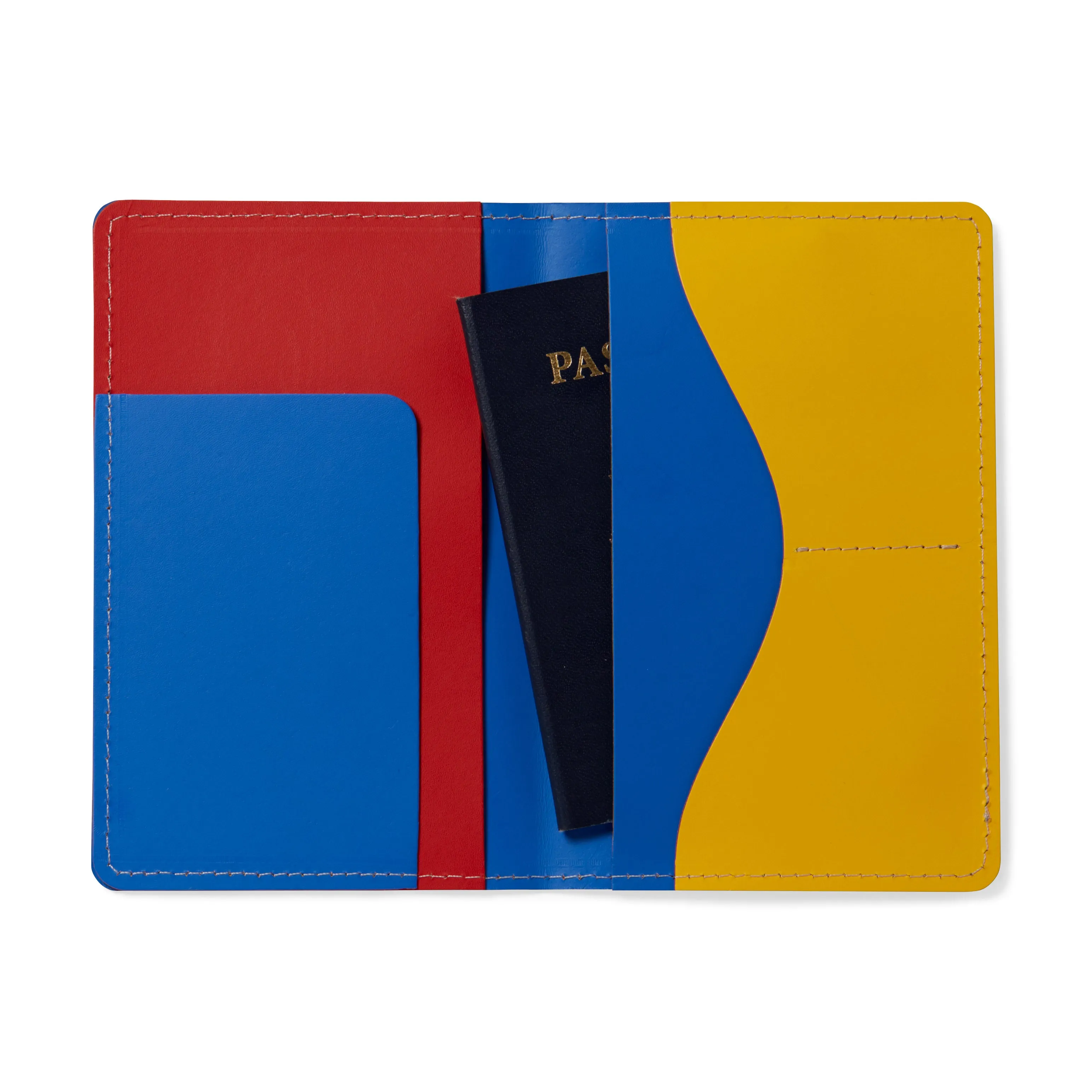 Primary Recycled Leather Passport Case - Blue/ Red