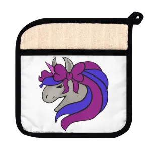 Purple Blue Unicorn Head Pot Holder with Pocket