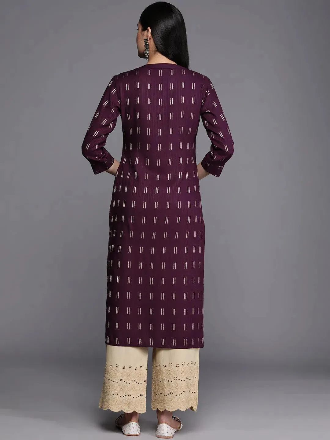 Purple Woven Design Rayon Straight Kurta