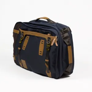 "Potential" backpack / overnighter, navy Cordura and tan leather