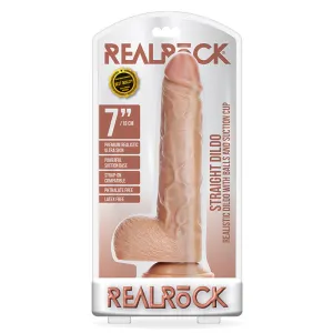 RealRock Realistic 7 in. Straight Dildo With Balls and Suction Cup Tan