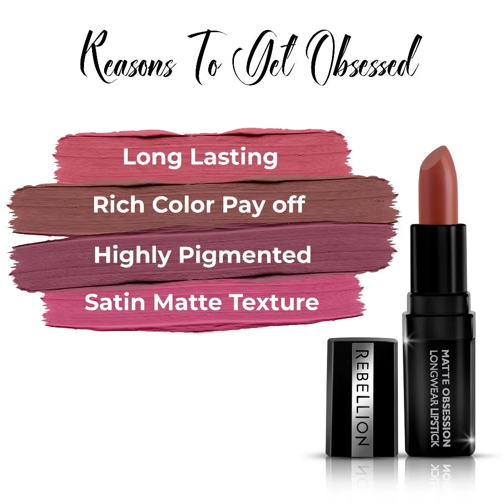 Rebellion Matte Obsession Long Wear Bullet Lipstick - Buy 1 Get 1 Combo