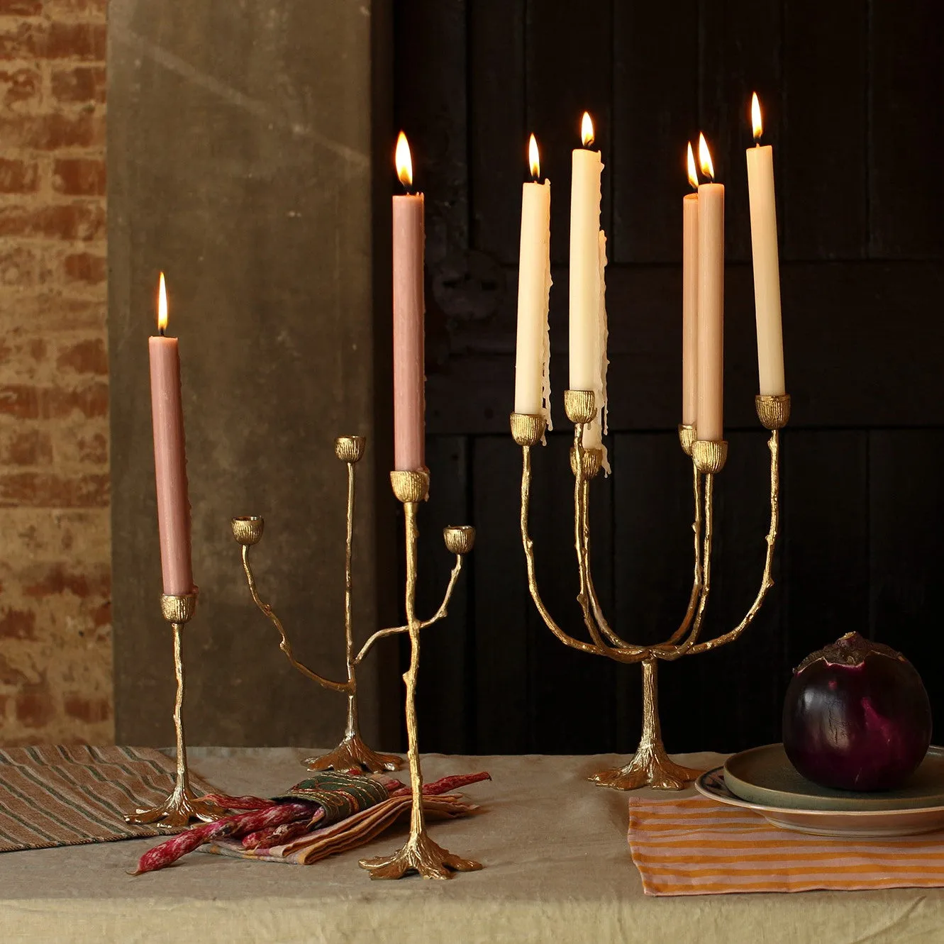 Recycled Brass Tree Triple Candleholder Candelabra