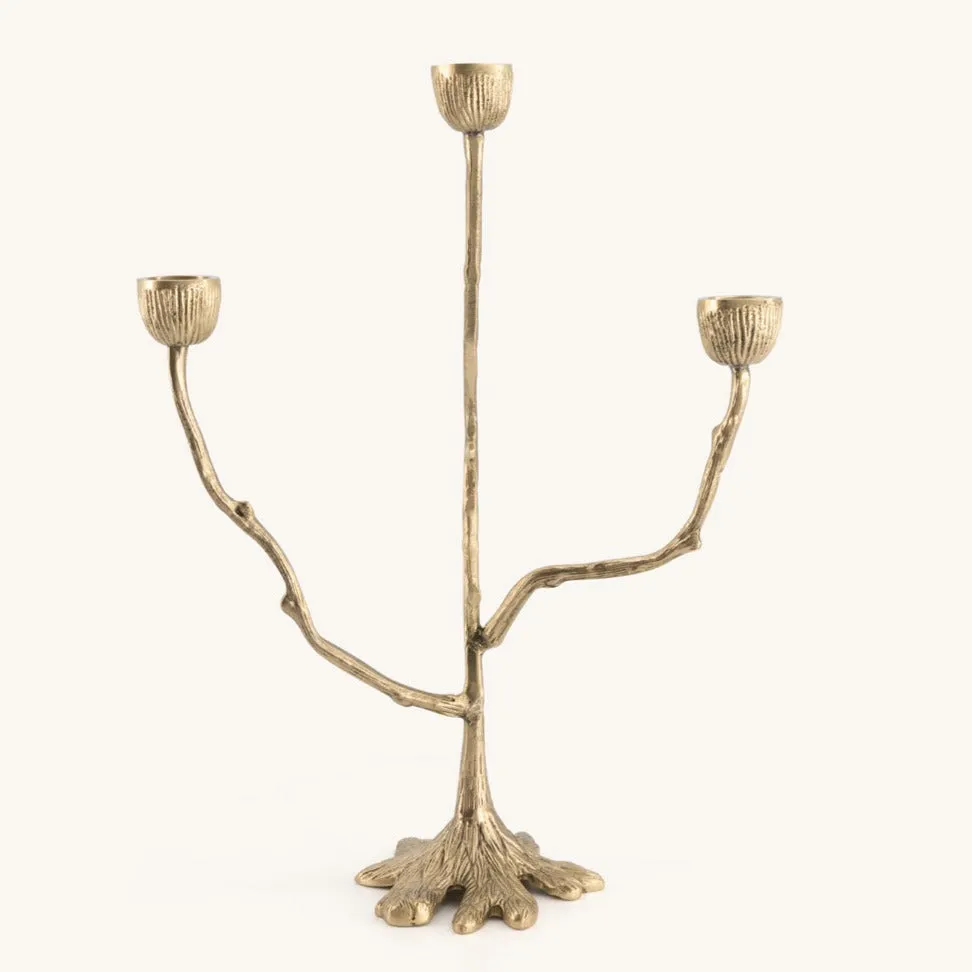 Recycled Brass Tree Triple Candleholder Candelabra