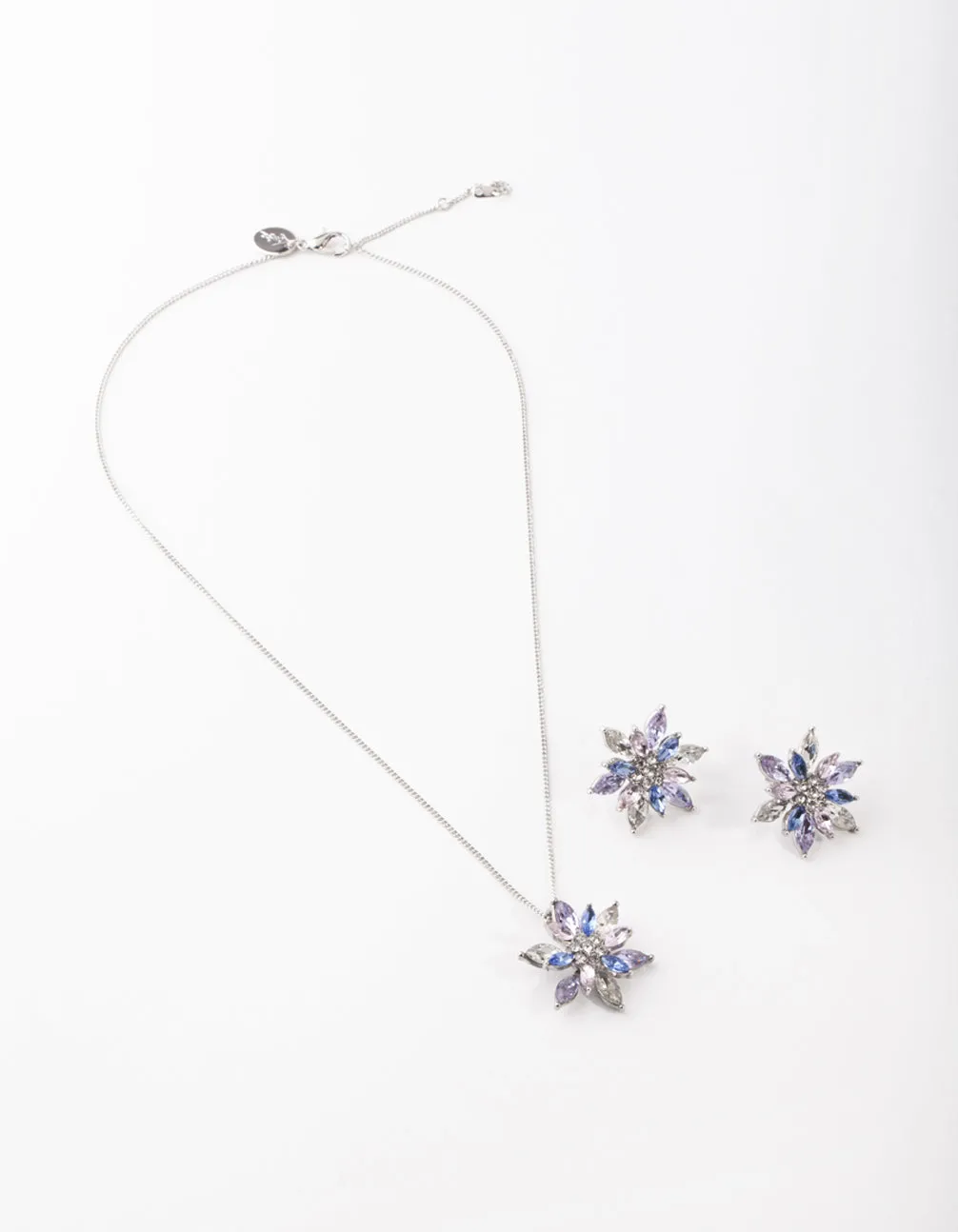 Rhodium Flower Earring & Necklace Set