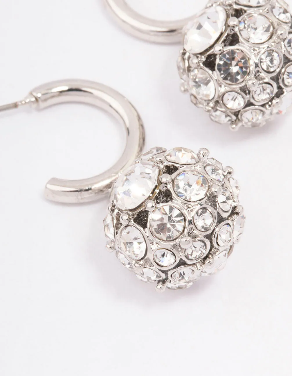 Rhodium Glamorous Ball Drop Huggie Earrings