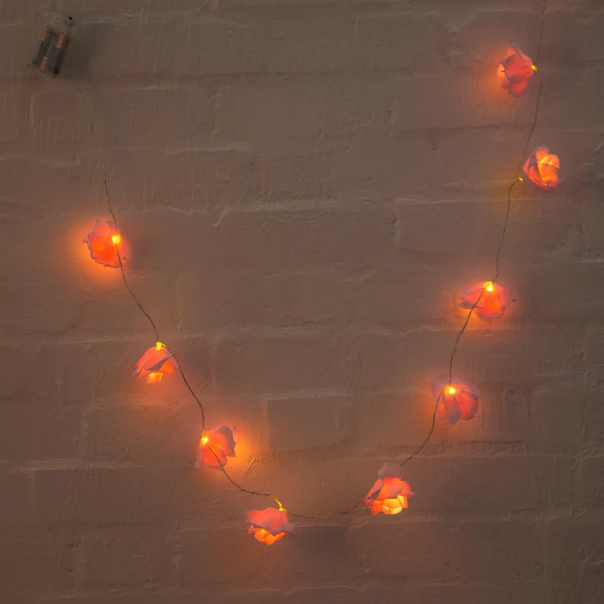 Roses Fairy Light Garland in Pink, 10 Warm White LED's