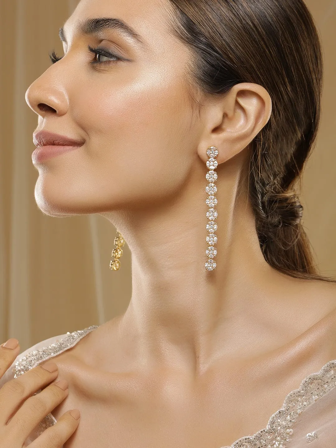 Rubans Premium 22K Gold-Plated AD & Zirconia Studded Luxury Drop Earrings