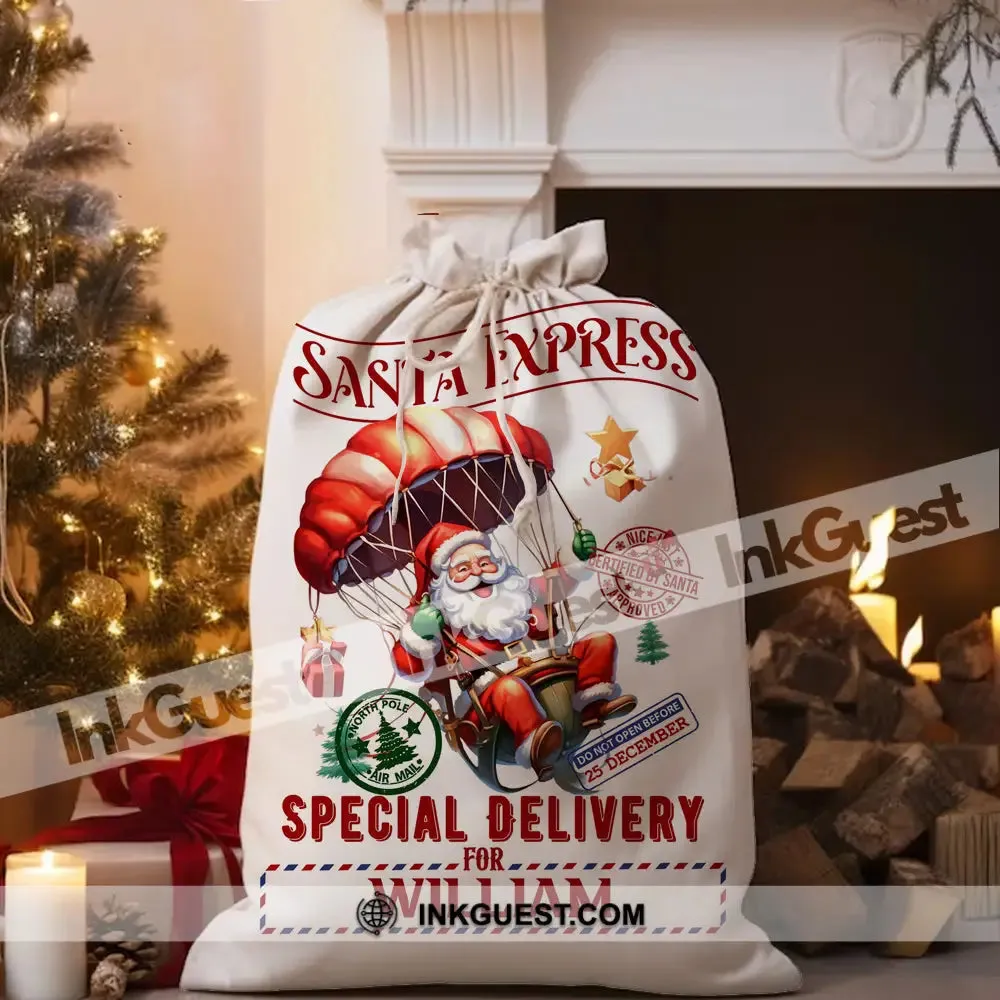 Santa Express Special For Custom Text, Personalized String Bag, Christmas Gift