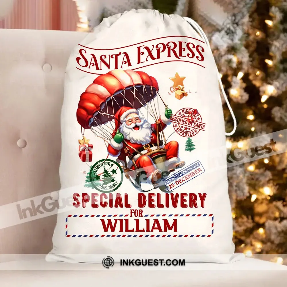 Santa Express Special For Custom Text, Personalized String Bag, Christmas Gift