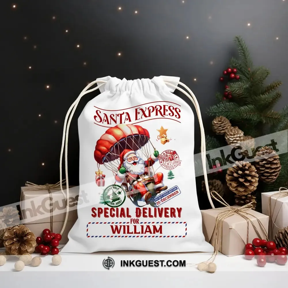 Santa Express Special For Custom Text, Personalized String Bag, Christmas Gift