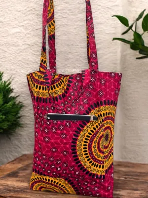 Shopper bag with African print - Red Dotted Patterns - Reusable Cotton Tote Bag