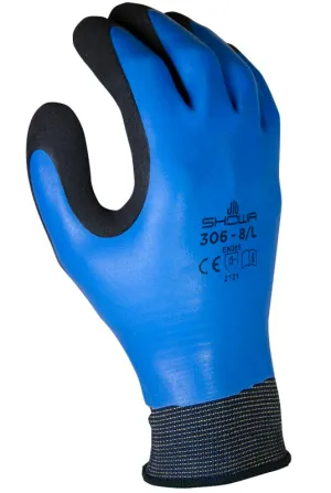 Showa 306S-06.RT Gloves, S, Elastic Cuff, Latex Coating, Black/Blue :PR: QUANTITY: 1