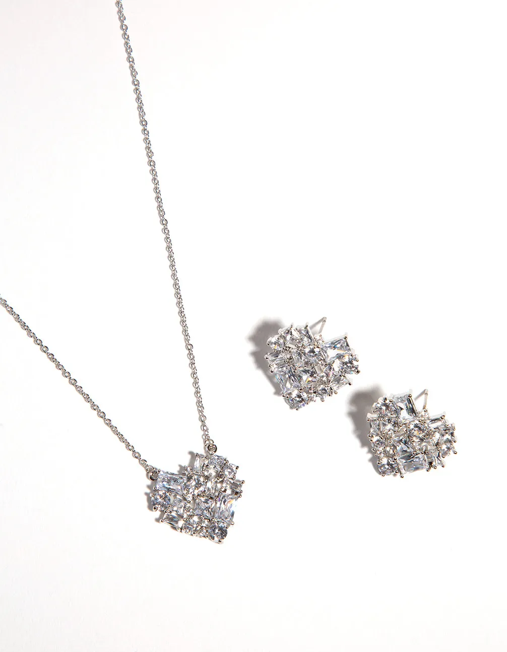 Silver Heart Mosaic Necklace & Earring Set