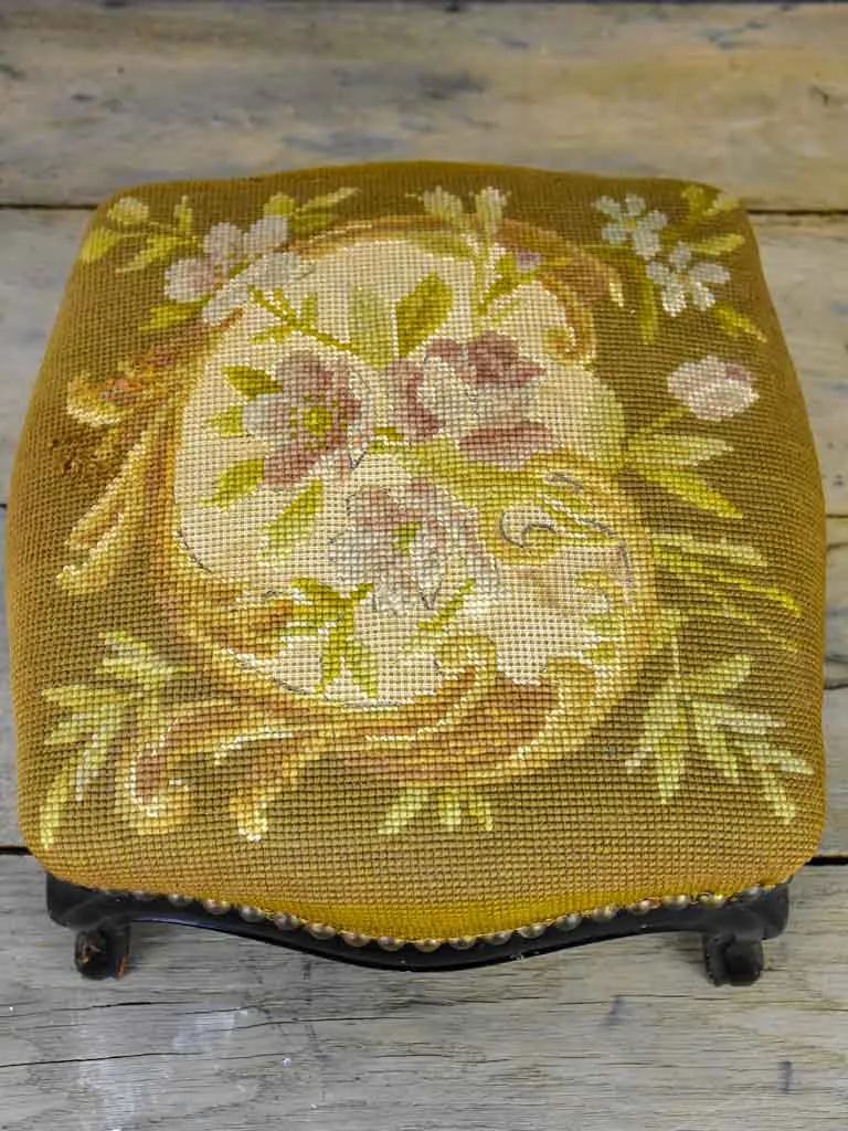 Small Napoleon III footstool with cross stitch upholstery