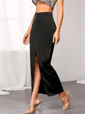 Split Thigh Longline Satin Skirt