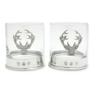 Stag Pair Of Pewter Based Whiskey Tumblers Gift Boxed