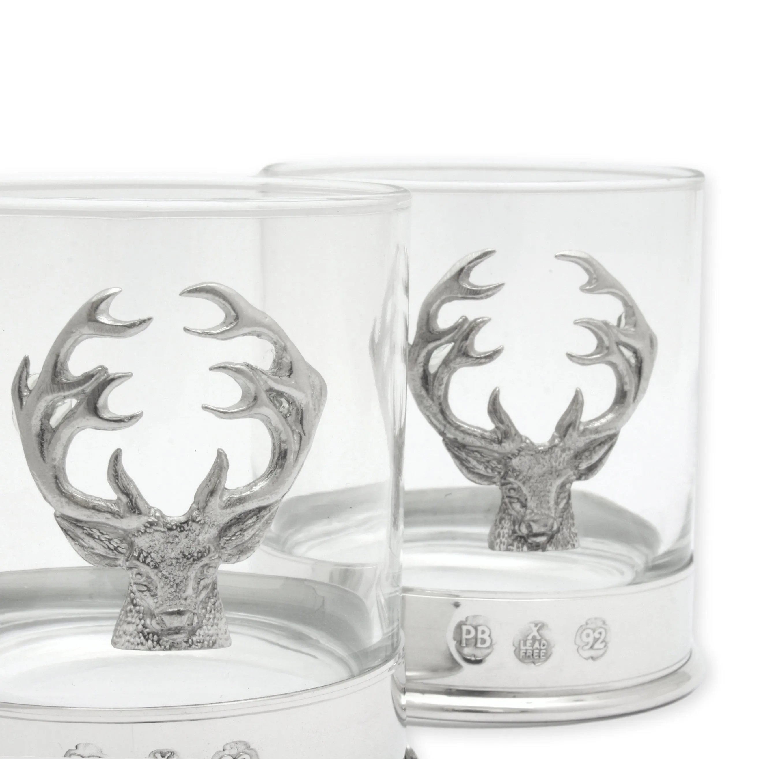 Stag Pair Of Pewter Based Whiskey Tumblers Gift Boxed