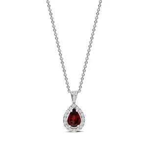 Sterling Silver Garnet & CZ Pear Drop Pendant