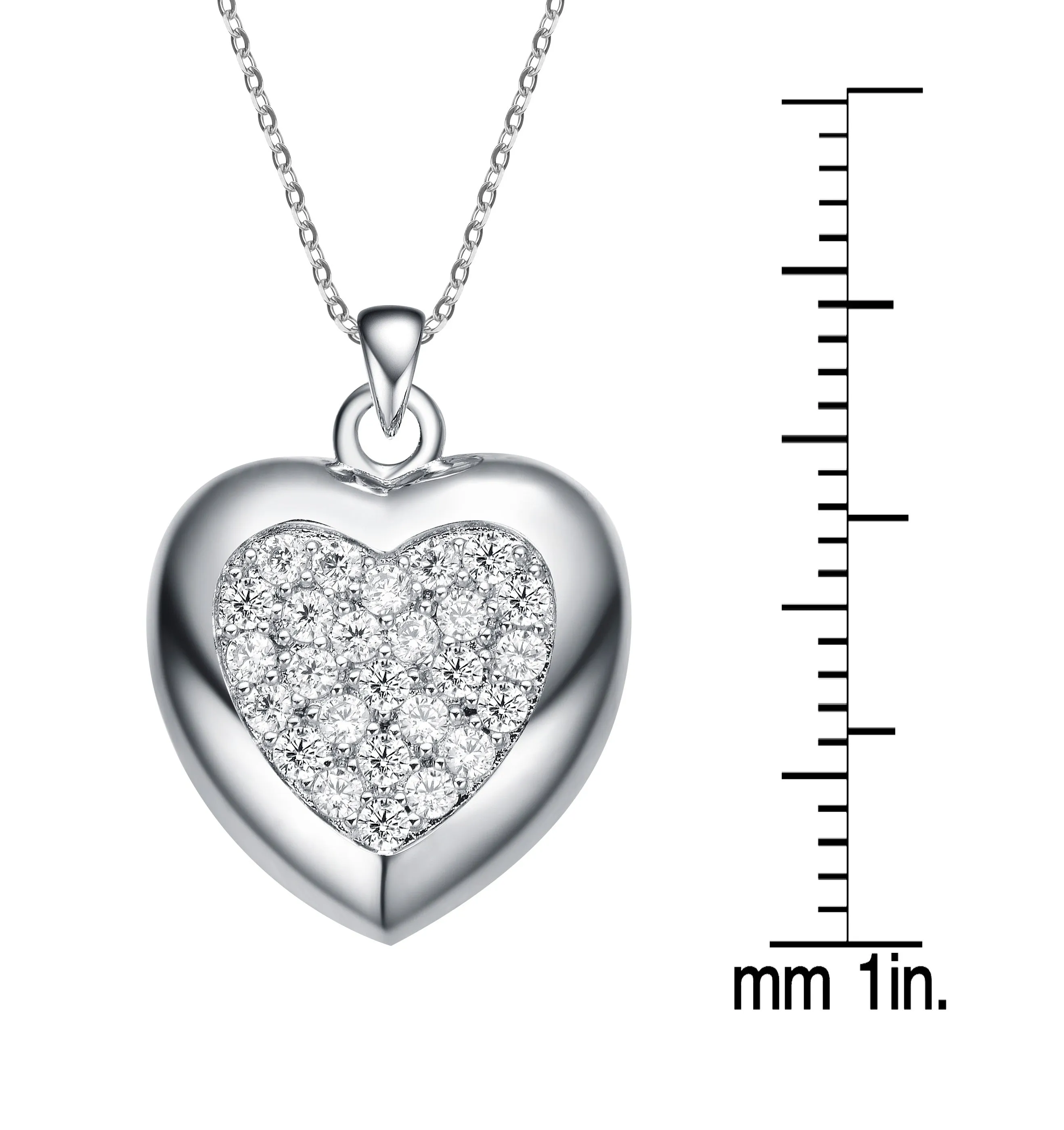 Sterling Silver White Gold Plating with Clear Heart Shaped Bezel Set Cubic Zirconia Pendant Necklace