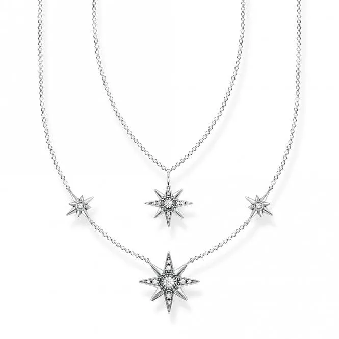 Sterling Silver Zirconia Stars Necklace KE1984-643-14-L45V