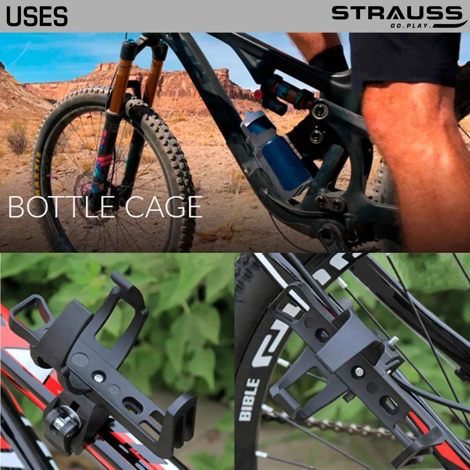 Strauss Bicycle Bottle Holder with Mobile Holder, (Black)