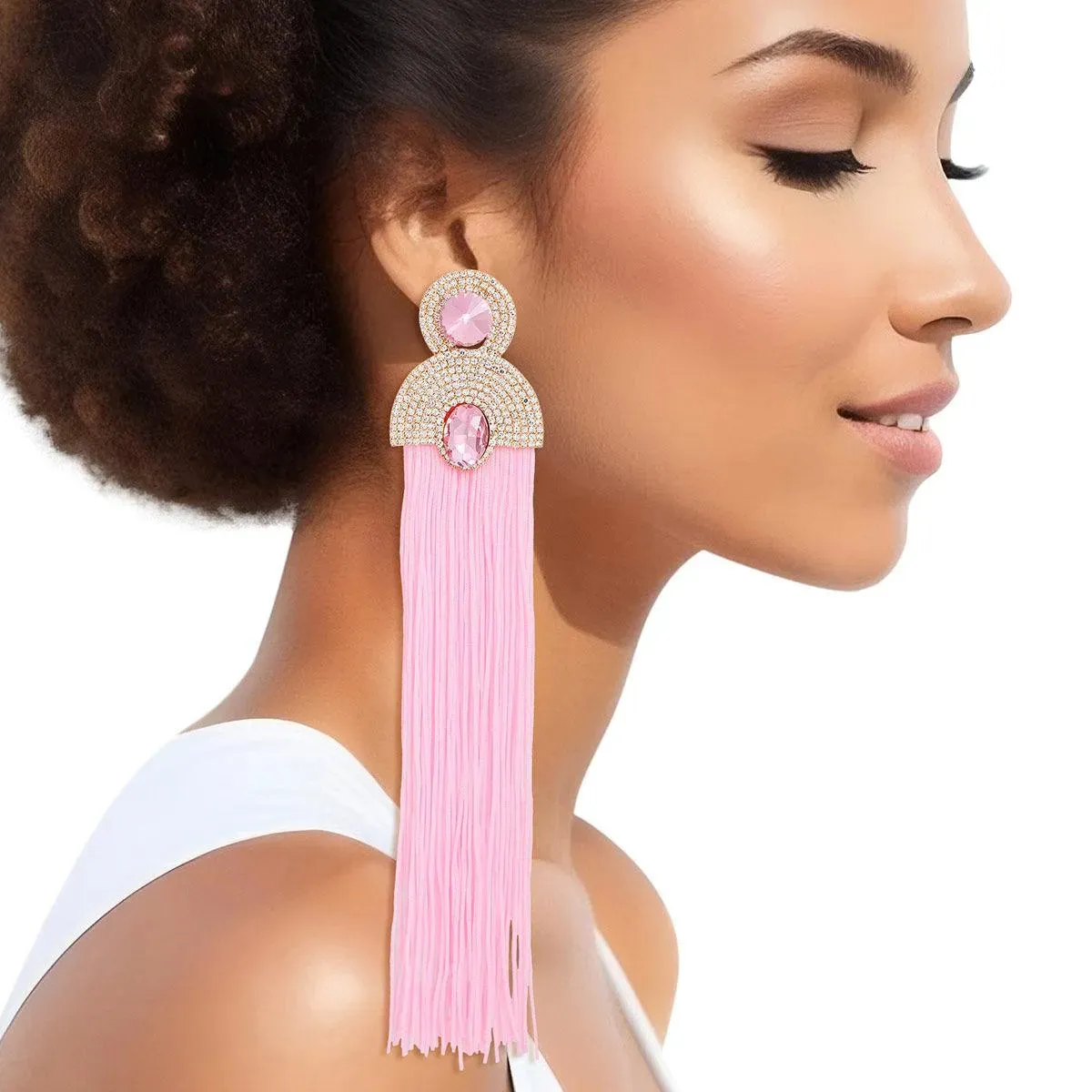 Style Staple Pink Fringe Statement Earrings for Glamour