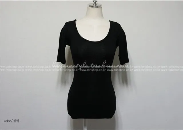 Summer Sexy Elastic Korean Style Slim Fit Solid Colored Long Sleeve