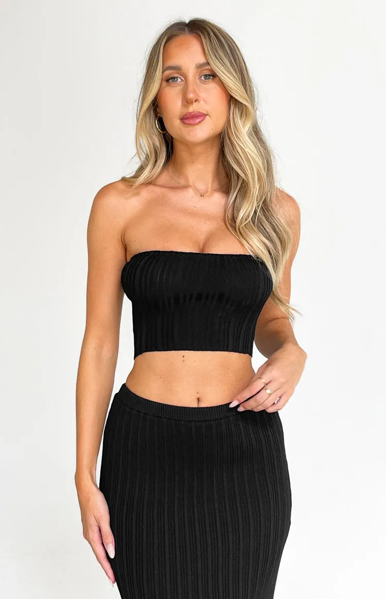 Summertime Black Knit Bandeau Top