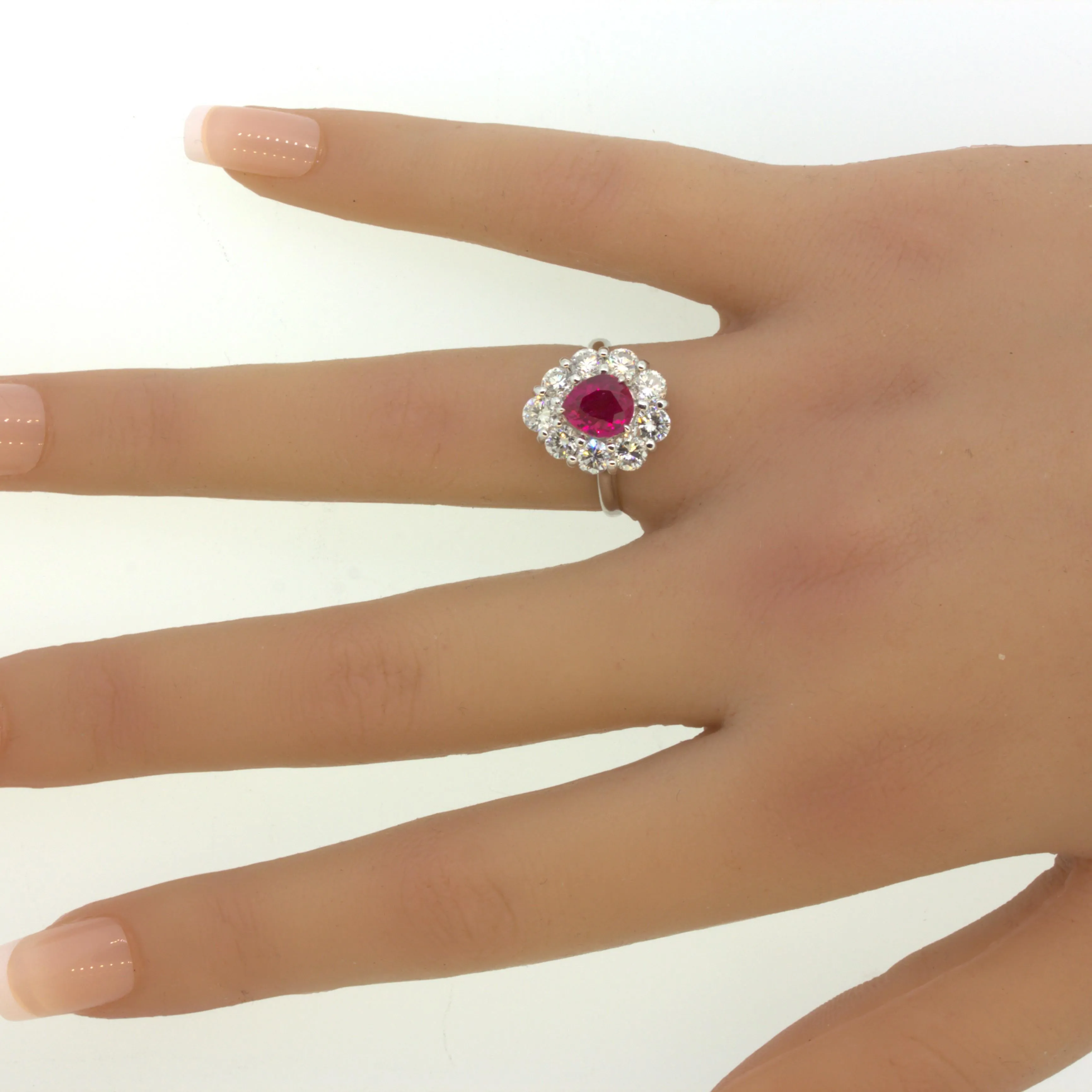 Superb 1.79 Carat Burmese Ruby Diamond Platinum Ring, GIA Certified