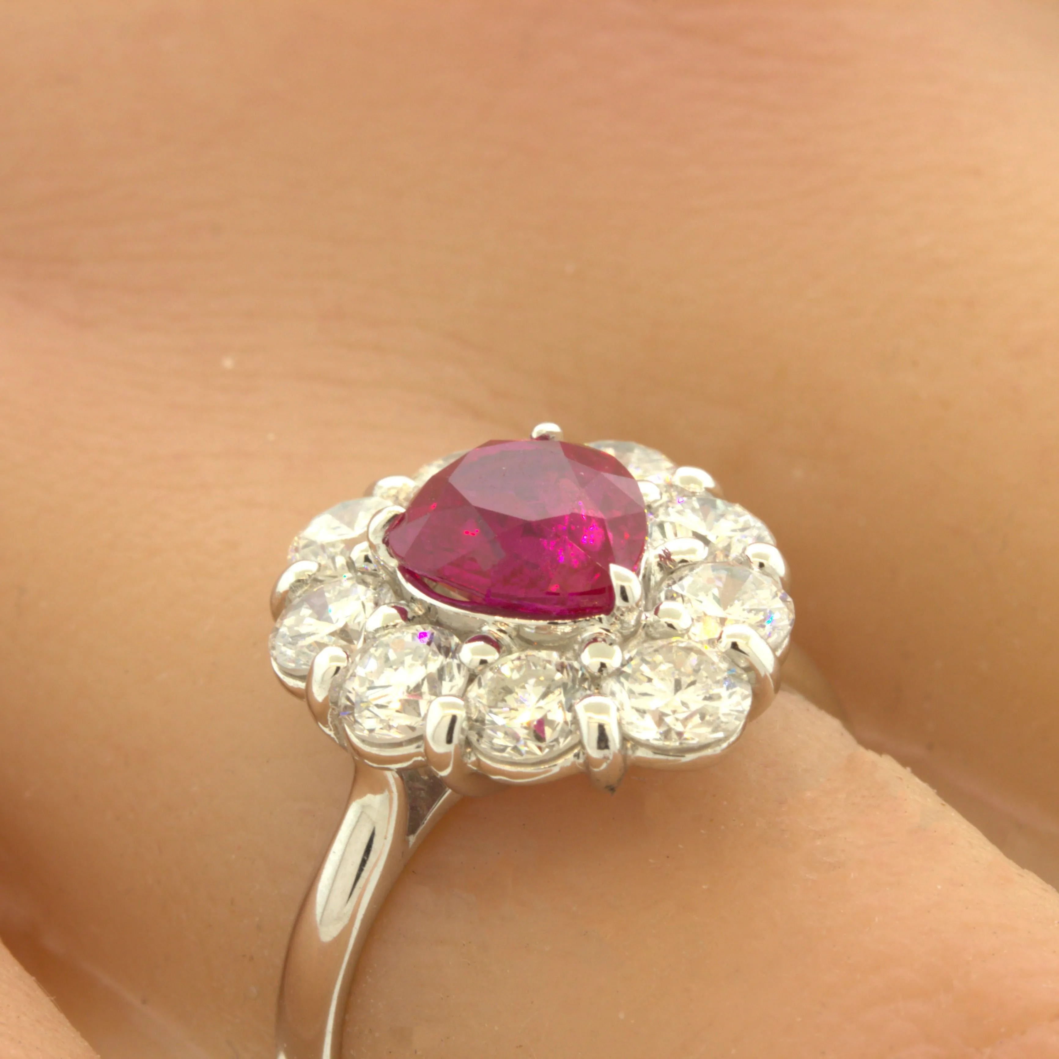 Superb 1.79 Carat Burmese Ruby Diamond Platinum Ring, GIA Certified