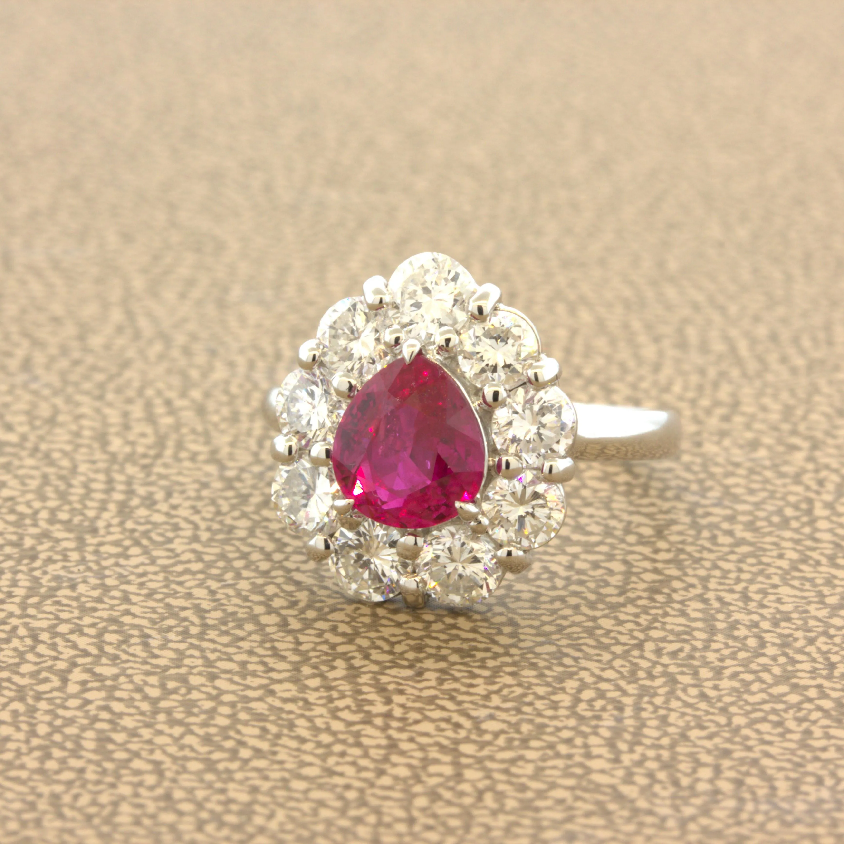 Superb 1.79 Carat Burmese Ruby Diamond Platinum Ring, GIA Certified