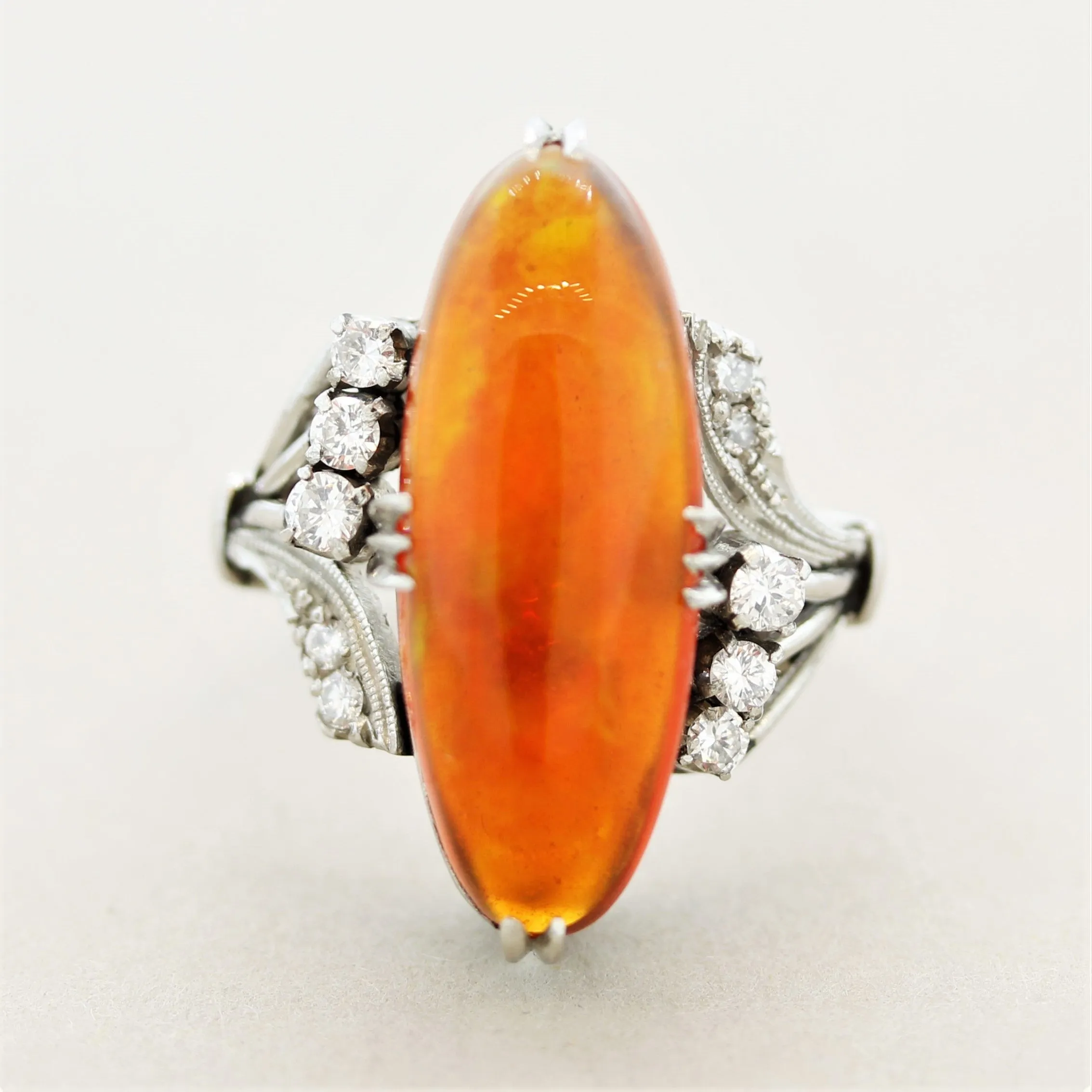 Superb Mexican Fire Opal Diamond Platinum Ring