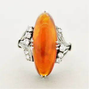 Superb Mexican Fire Opal Diamond Platinum Ring