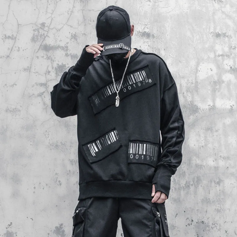 Tactical Sweatshirt Men Hip Hop Streetwear Fashion Harajuku Patchwork Printed O-Neck Pullover Tops WB447