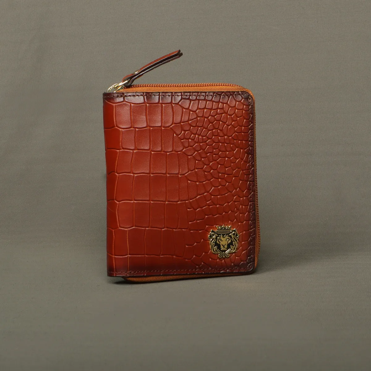 Tan Deep Cut Croco Print Leather Passport Holder || Card Holder || Wallet