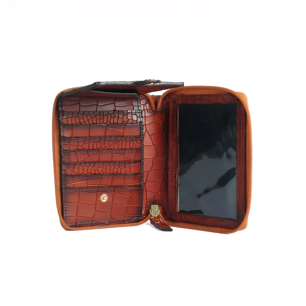 Tan Deep Cut Croco Print Leather Passport Holder || Card Holder || Wallet