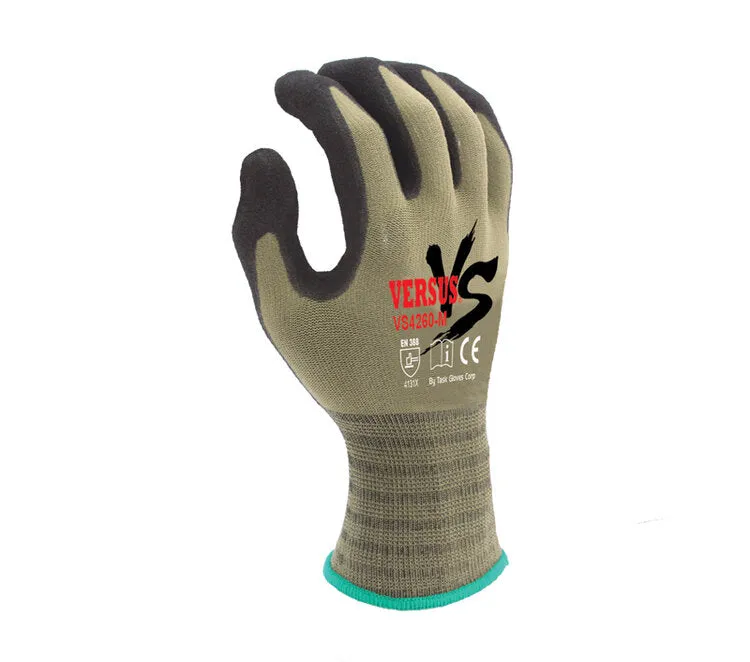 TASK GLOVES - VERSUS® - 15 Gauge Camo Green Gloves, Hi-Elasticity Nylon shell, Black RevoTek® Palm coated, Double dipped - Quantity 12 Pair