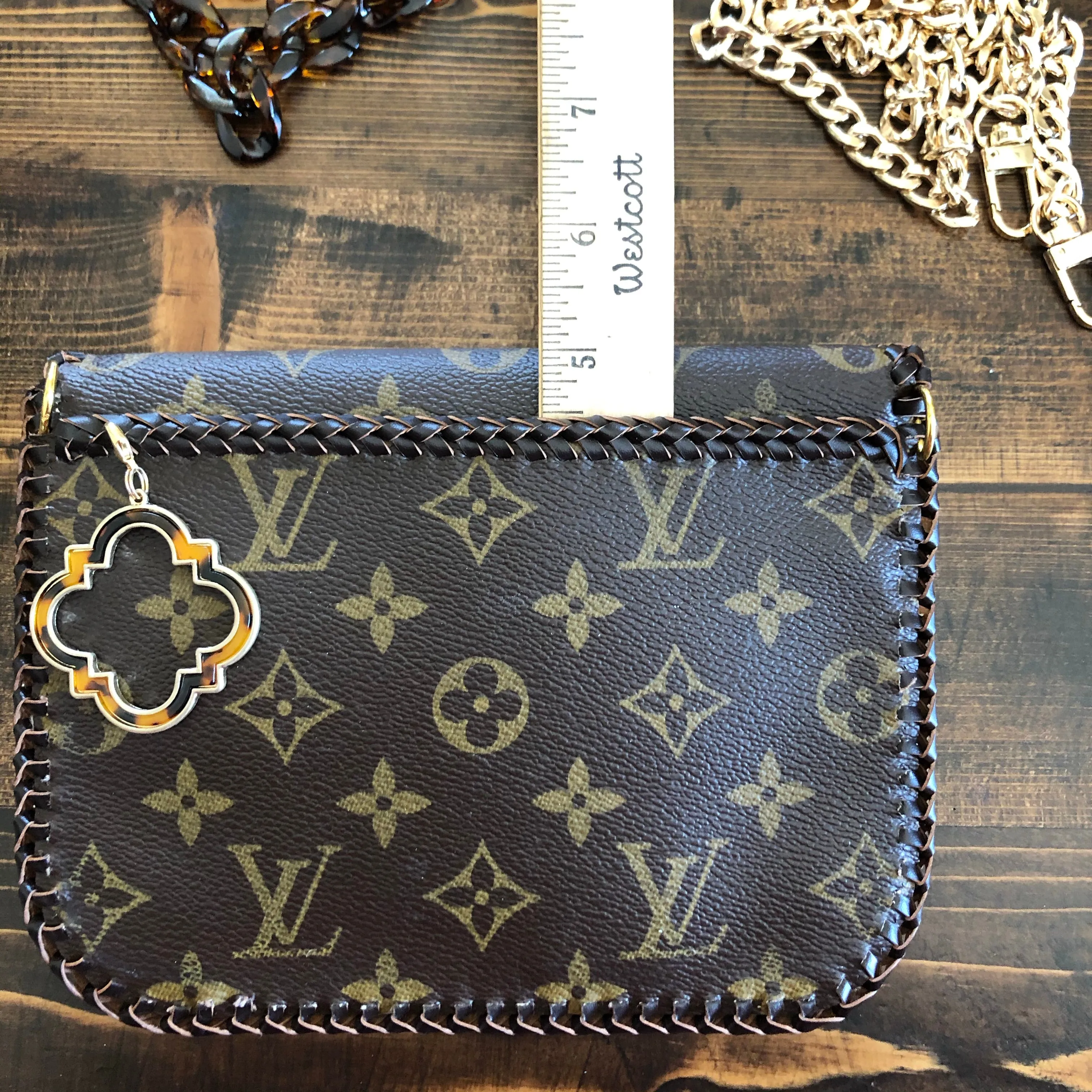 The Falcon with Back Pocket - Tortoise Shell Monogram Wristlet/Crossbody/Clutch