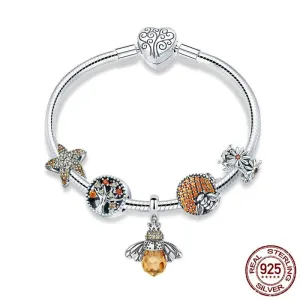 Trendy Insect Bee Pendant & Starfish Charm Bracelet