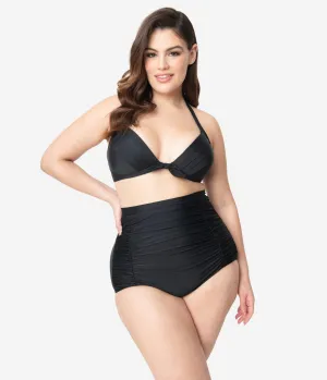 Unique Vintage Plus Size All Black Monroe Bikini Top