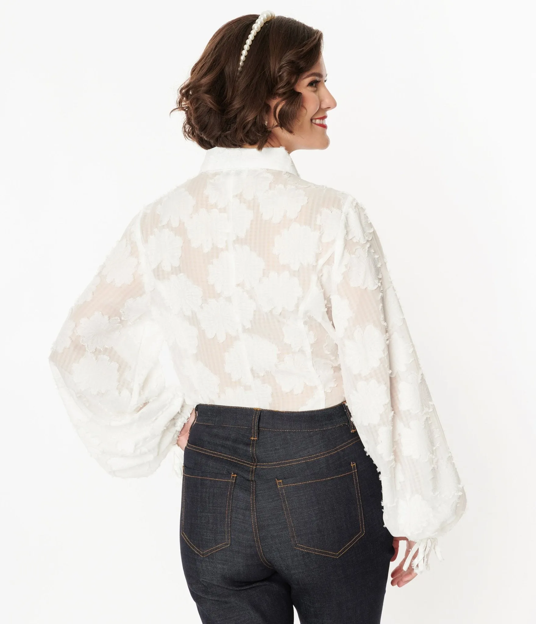 Unique Vintage White Floral Francesca Blouse