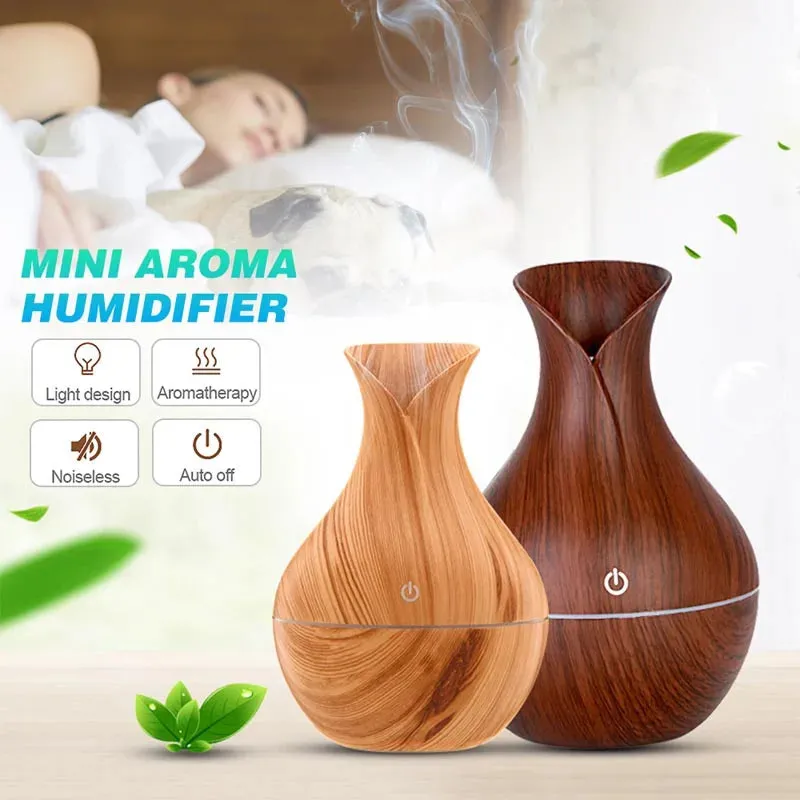 USB Electric Aroma Air Humidifier Wood Ultrasonic Air Humidifier Essential Oil Aromatherapy Cool Mist Maker For Home Office