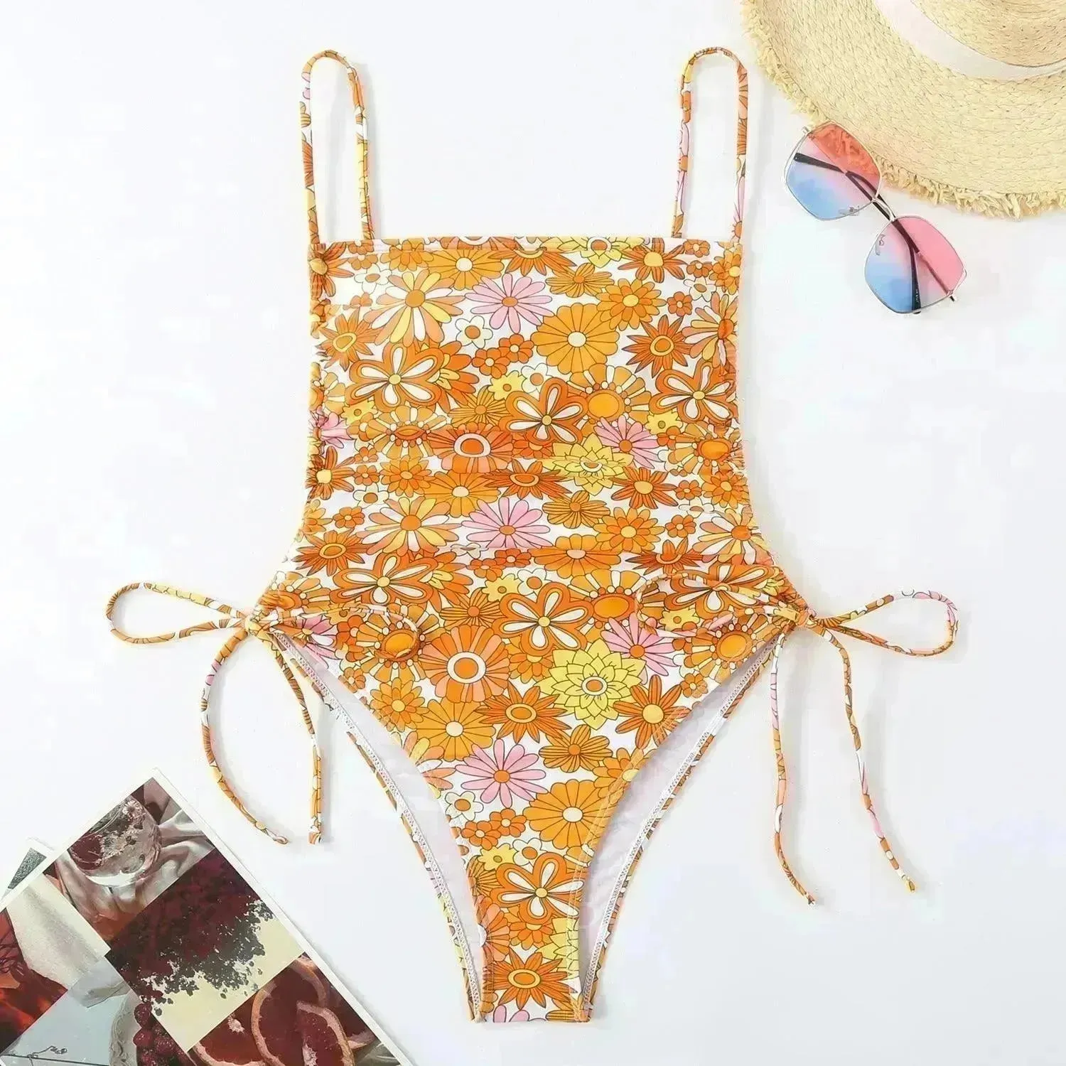 Vacation Style Drawstring Slimming Charming One Piece Swimsuit