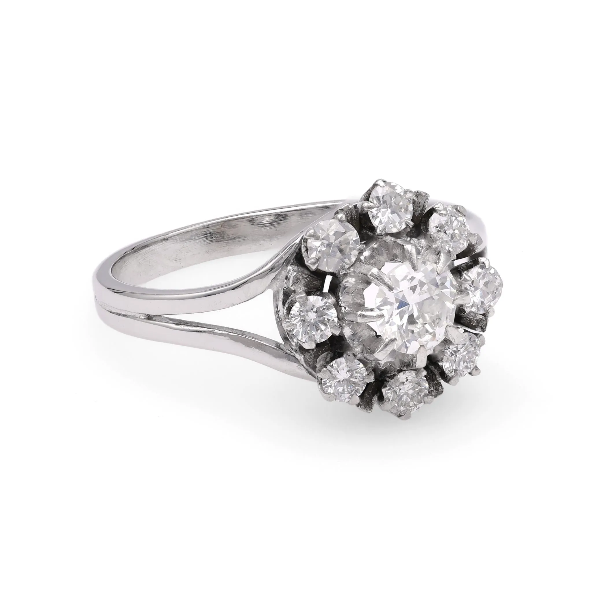 Vintage Diamond White Gold Cluster Ring