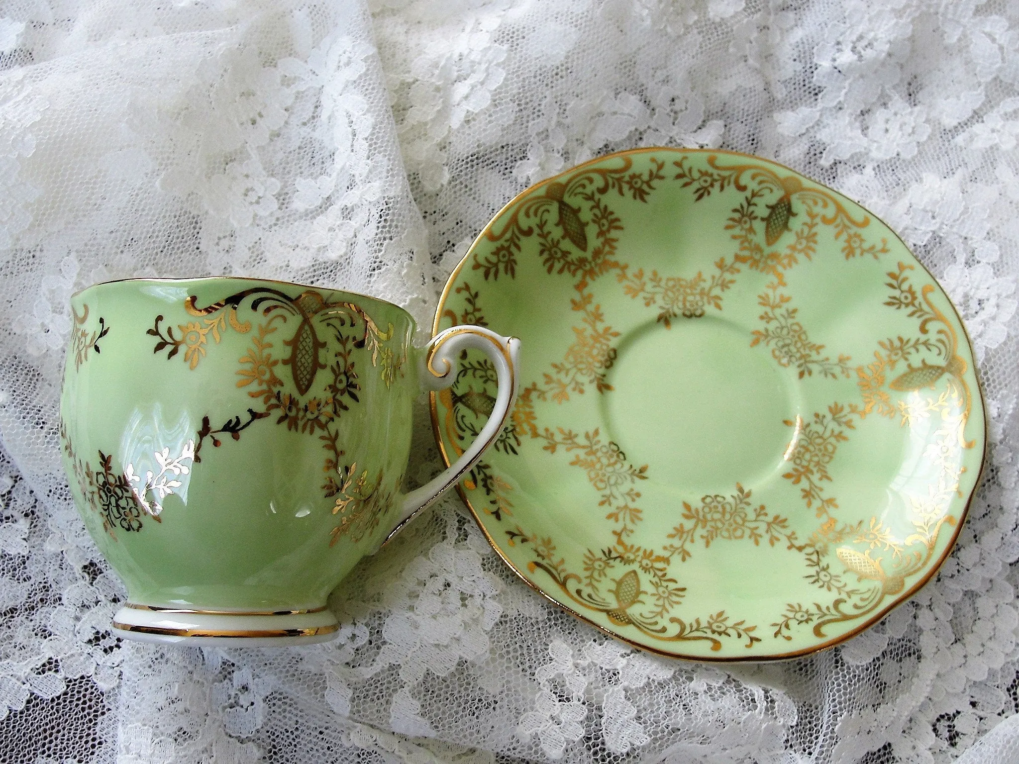 VINTAGE Queen Anne English Bone China DEMITASSE Cup and Saucer,Lavish Chintz Gold,Cappuccino,Espresso Coffee Cup and Saucer,Collectible