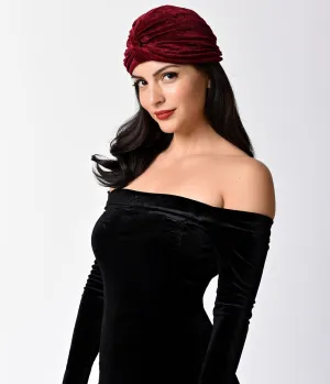 Vintage Style Burgundy Velvet Knotted Turban