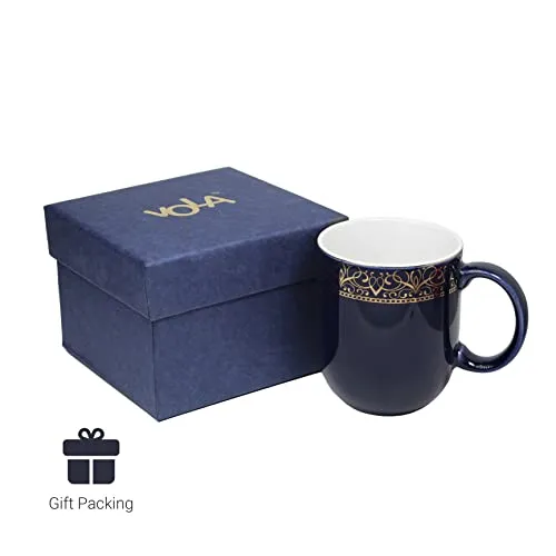 VOLA EXQUISITE STYLEWARE Dazzle Series-Porcelain Coffee Mugs Large|Tea/Milk Cup Aesthetic Design Made with Bone Free with Golden Border|Gift for Anniversary,Mom,Birthday(300 Ml,Color- Prussian Blue)