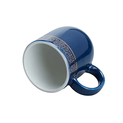 VOLA EXQUISITE STYLEWARE Dazzle Series-Porcelain Coffee Mugs Large|Tea/Milk Cup Aesthetic Design Made with Bone Free with Golden Border|Gift for Anniversary,Mom,Birthday(300 Ml,Color- Prussian Blue)