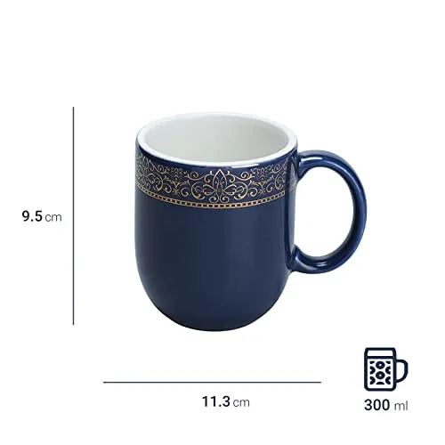 VOLA EXQUISITE STYLEWARE Dazzle Series-Porcelain Coffee Mugs Large|Tea/Milk Cup Aesthetic Design Made with Bone Free with Golden Border|Gift for Anniversary,Mom,Birthday(300 Ml,Color- Prussian Blue)